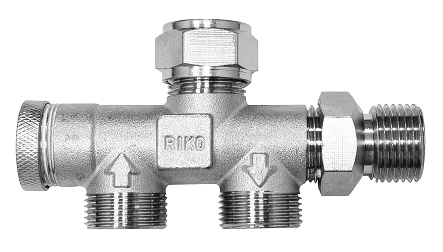 Italy Sanitair 4weg verdeler  x knel 15mm x 2 X M22 verkeerd