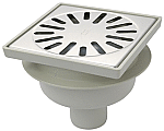 Aquaberg ABS vloerput RVS rooster onderuitl. Ø50mm 150x150mm PPC reukafsluiter, reukslot 50mm 4215  Aquaberg ABS vloerput RVS rooster onderuitl. Ø50mm 150x150mm PPC reukafsluiter, reukslot 50mm 4215