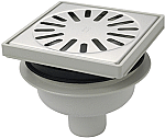 Aquaberg ABS vloerput ABS opzetstuk RVS rooster onderuitl. Ø50mm verstelbaar 150x150mm PPC reukafsluiter, reukslot 50mm 4015  Aquaberg ABS vloerput ABS opzetstuk RVS rooster onderuitl. Ø50mm verstelbaar 150x150mm PPC reukafsluiter, reukslot 50mm 4015